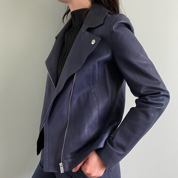 Massimo Dutti Blue Leather Jacket Size XS - Picture 1 of 13